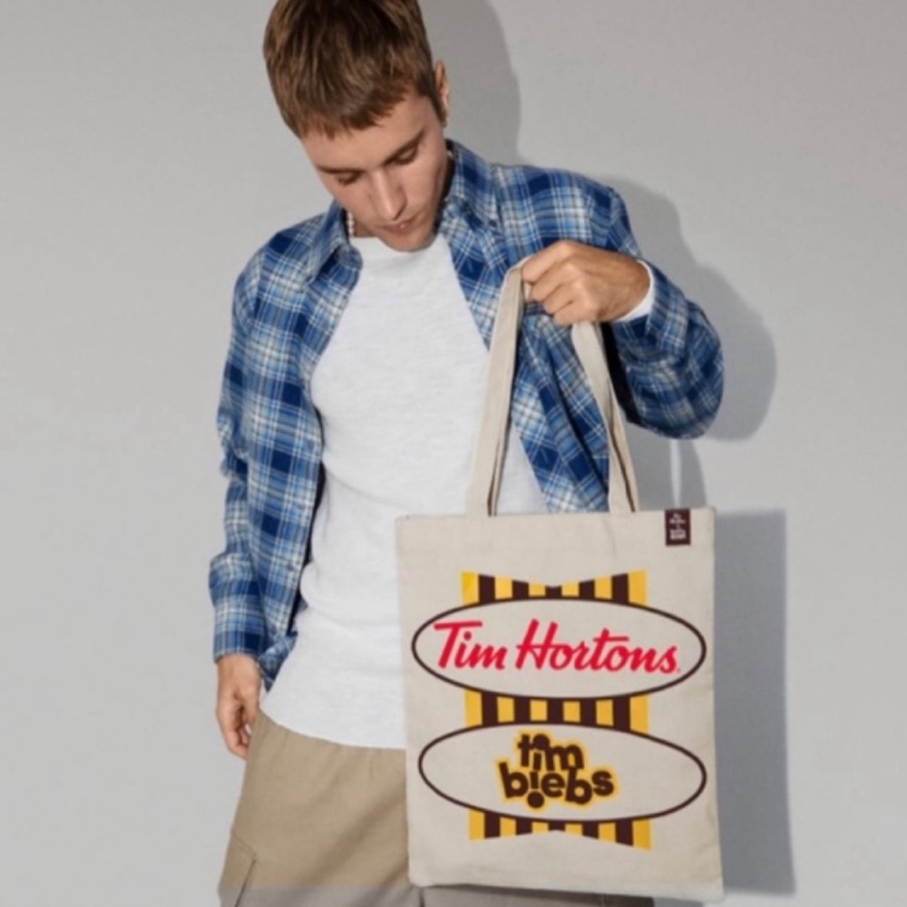 Justin Beiber x Tim Hortons Collab Canvas Tote Bag Tim Biebs SEALED IN PKG